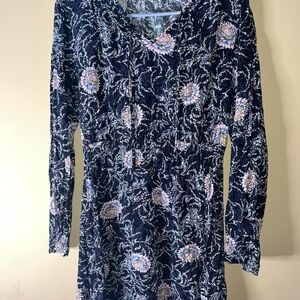 LOFT Navy and Pink Floral Long Sleeve Dress